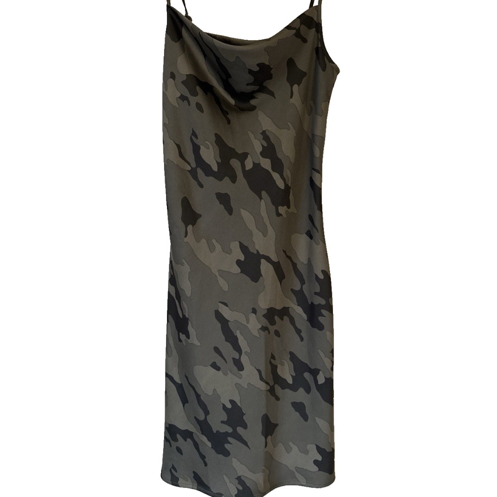 Banana Republic Cowl Neck Slip Dress SZ: XS Camo Camoflage Green MIDI Y2K